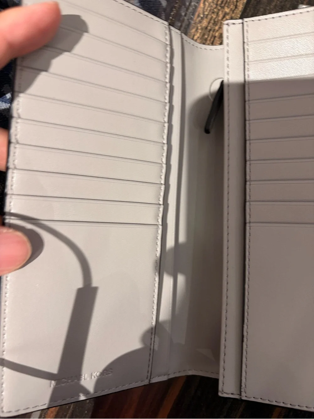 Michael Kors Light stone Cream Embossed MK Long Card bifold new wallet on sale !